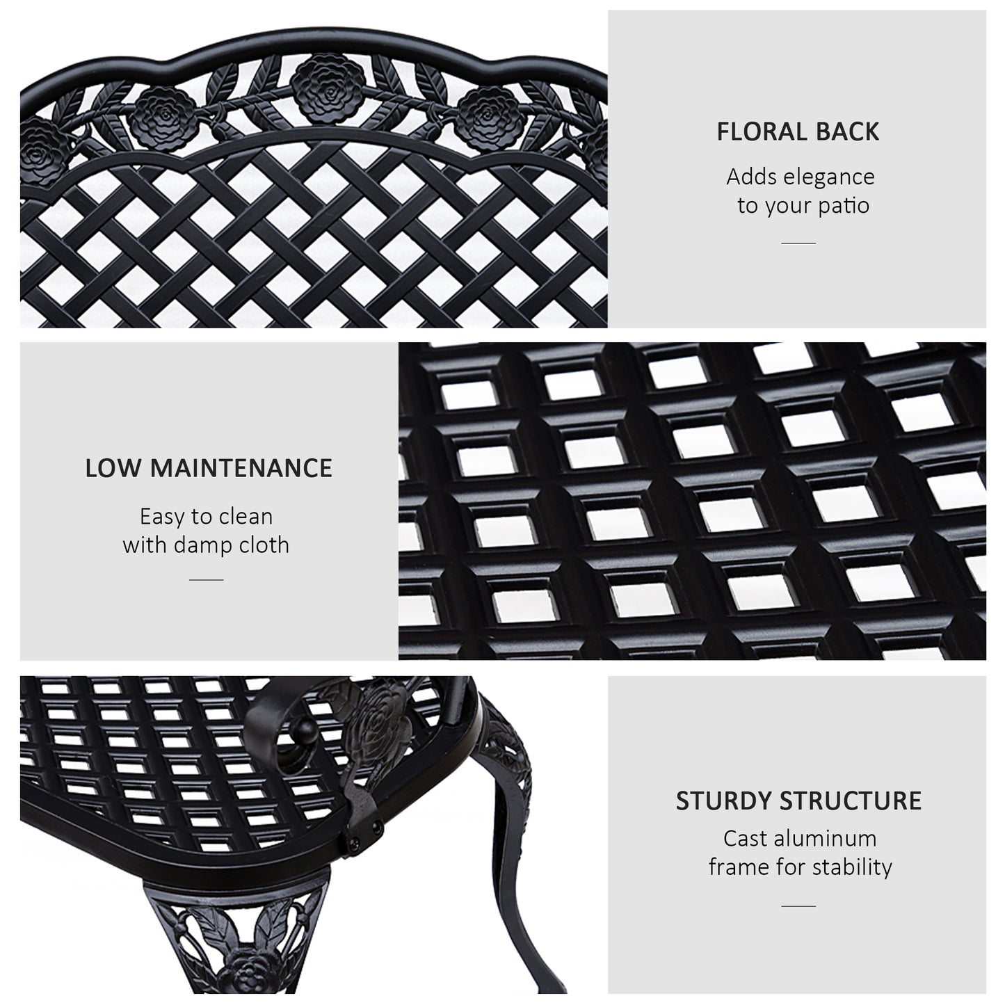 Garden Bench Park Chair Cast Aluminium Outdoor 2-seater Outdoor Black