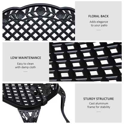 Garden Bench Park Chair Cast Aluminium Outdoor 2-seater Outdoor Black