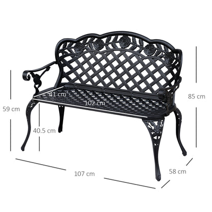 Garden Bench Park Chair Cast Aluminium Outdoor 2-seater Outdoor Black