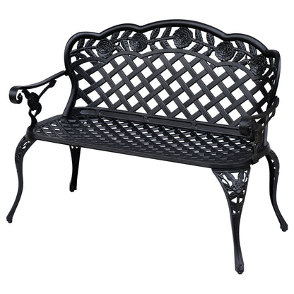 Garden Bench Park Chair Cast Aluminium Outdoor 2-seater Outdoor Black