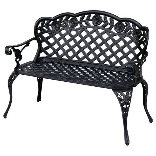 Garden Bench Park Chair Cast Aluminium Outdoor 2-seater Outdoor Black