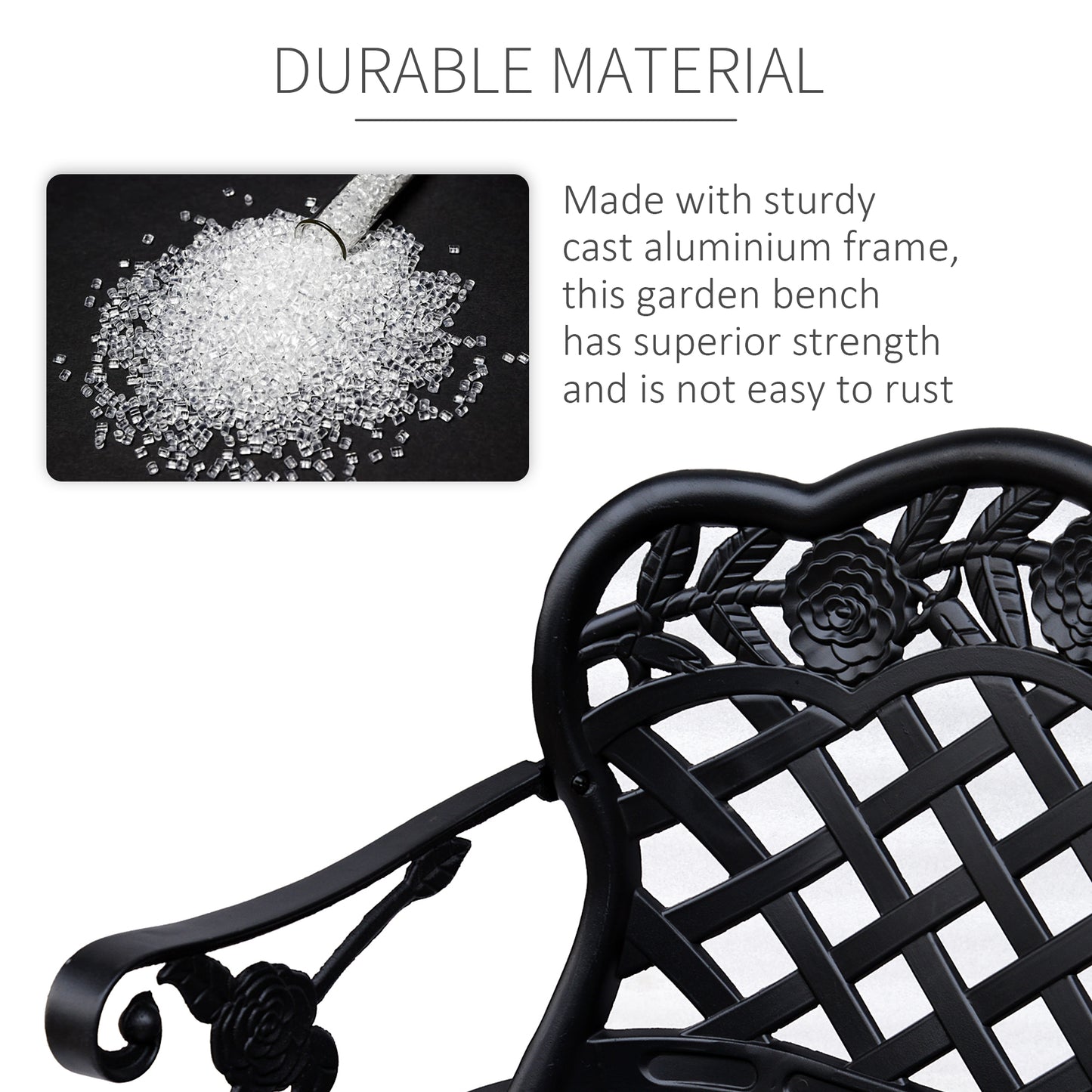 Garden Bench Park Chair Cast Aluminium Outdoor 2-seater Outdoor Black