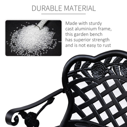 Garden Bench Park Chair Cast Aluminium Outdoor 2-seater Outdoor Black