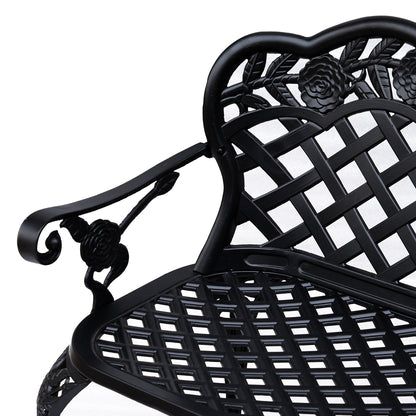 Garden Bench Park Chair Cast Aluminium Outdoor 2-seater Outdoor Black