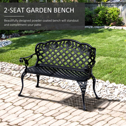 Garden Bench Park Chair Cast Aluminium Outdoor 2-seater Outdoor Black