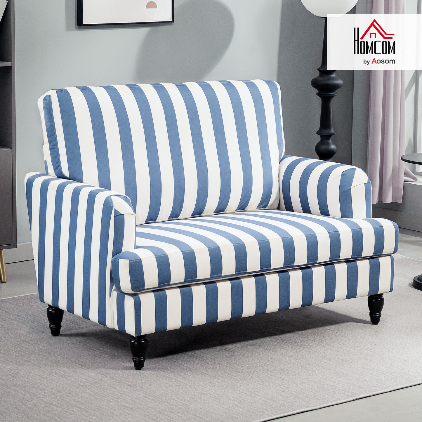 Cuddle Chair with Stripe, Armchair for Living Room, Blue and White