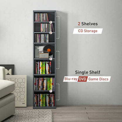 260 CD Storage Unit 120 DVD Storage Tower with 9 Compartments Grey