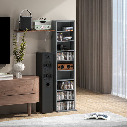260 CD Storage Unit 120 DVD Storage Tower with 9 Compartments Grey