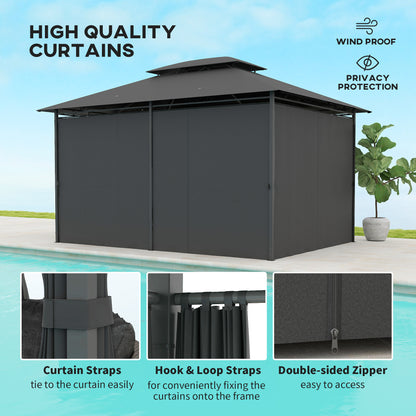 4m x 3(m) Outdoor 2-Tier Steel Frame Gazebo w/ Curtains Outdoor Garden