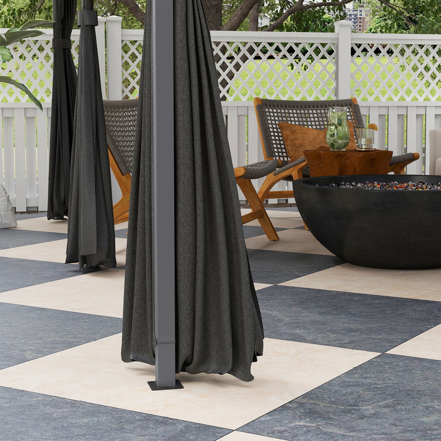 4m x 3(m) Outdoor 2-Tier Steel Frame Gazebo w/ Curtains Outdoor Garden