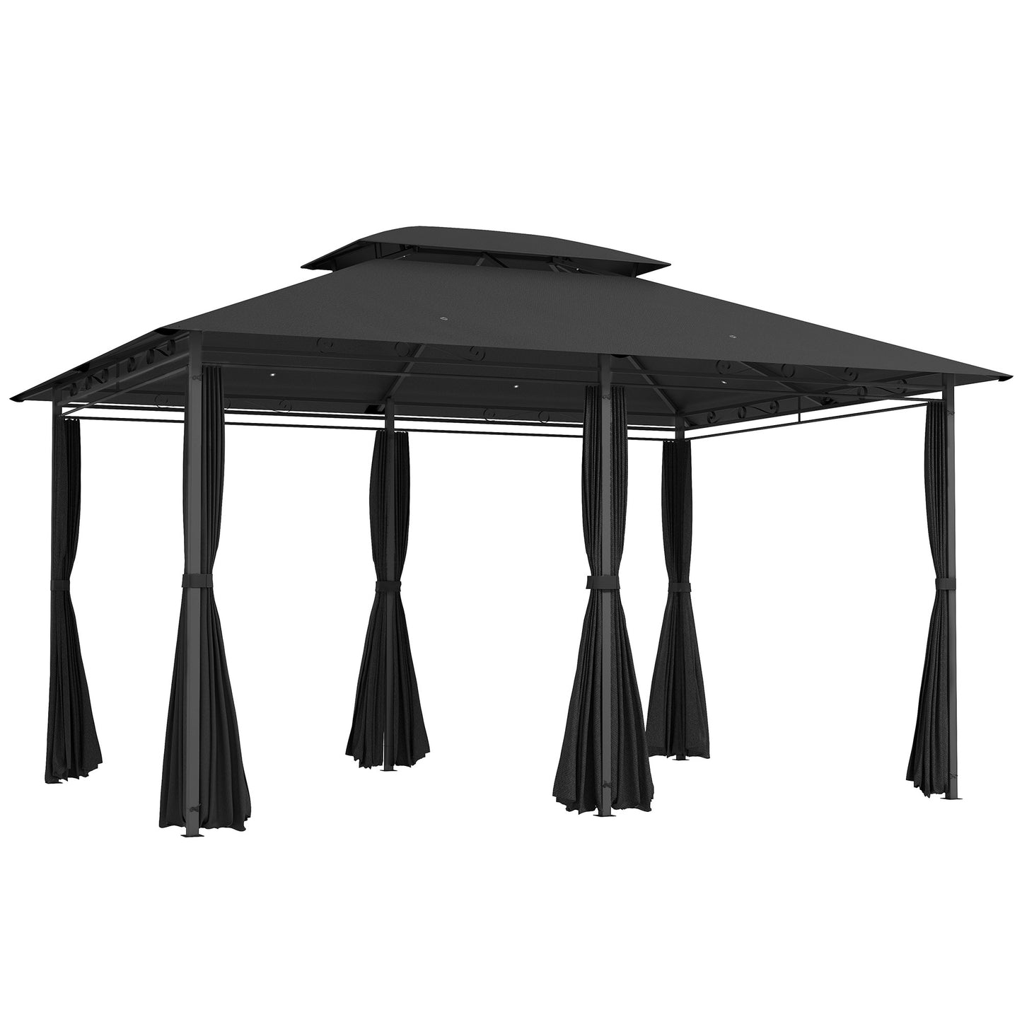 4m x 3(m) Outdoor 2-Tier Steel Frame Gazebo w/ Curtains Outdoor Garden