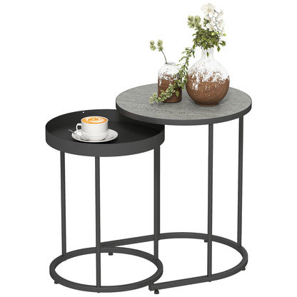 Nesting Side Table Set of 2, Industrial Round Nest of Tables, Grey