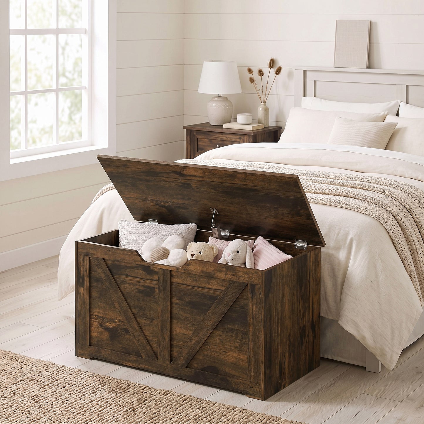 Storage Trunk for Living Room, with Safety Hinge, 80cm, Rustic Brown