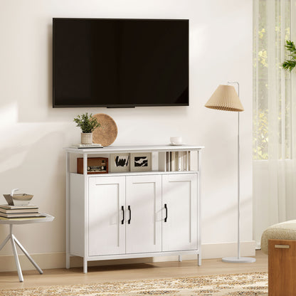 Industrial Kitchen Sideboard with Open Shelf & 2 Cabinets, White