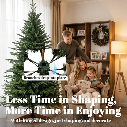 7ft Artificial Christmas Tree Solid Pine Wood Stand, Green