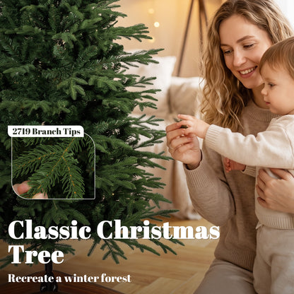 7ft Artificial Christmas Tree Solid Pine Wood Stand, Green