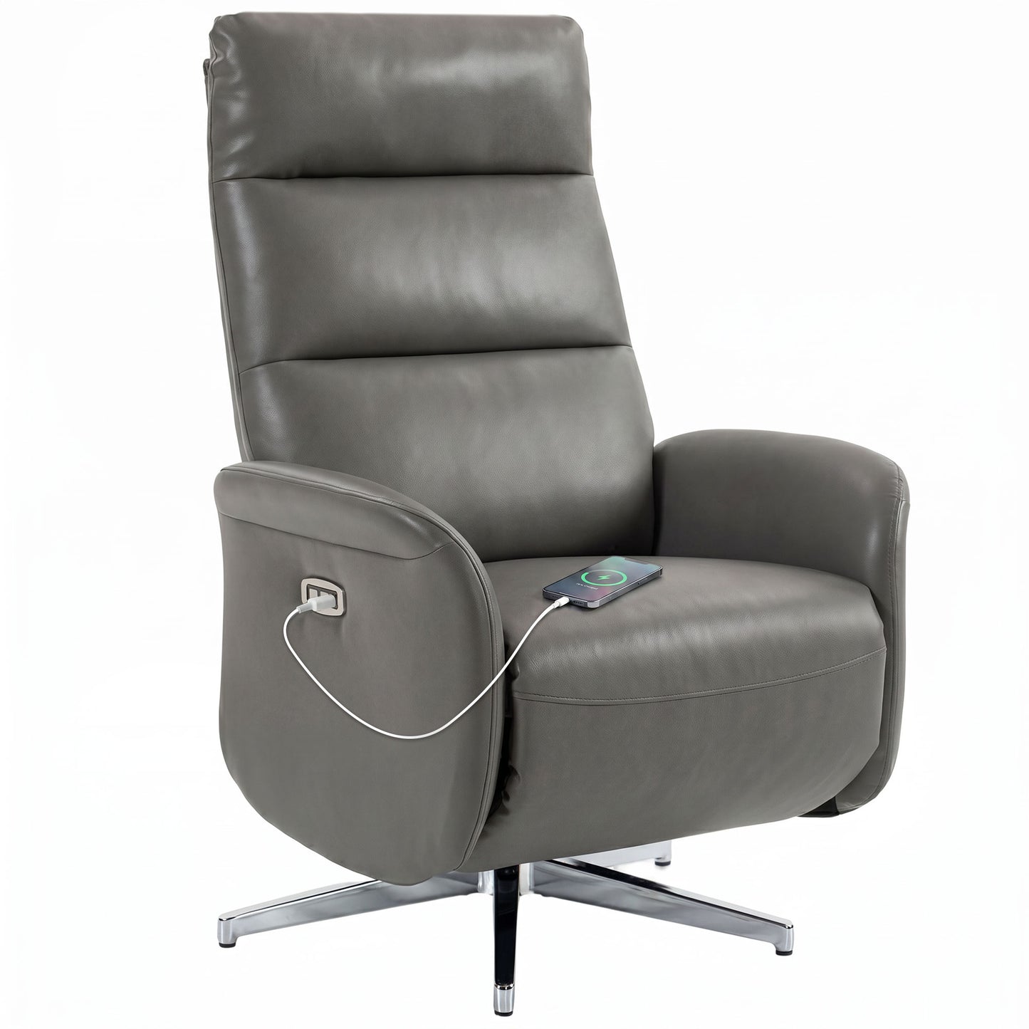 Recliner Armchair, Swivel Recliner with Type C+USB, Dark Grey