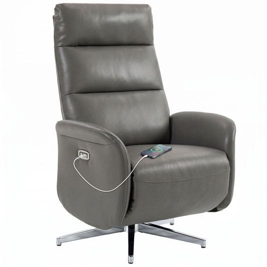 Recliner Armchair, Swivel Recliner with Type C+USB, Dark Grey