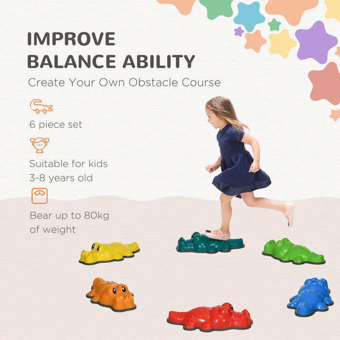 ZONEKIZ 6PCs Kids Stepping Stones, Crocodile-Designed Sensory Toys, with Anti-Slip Edge Balance River Stones