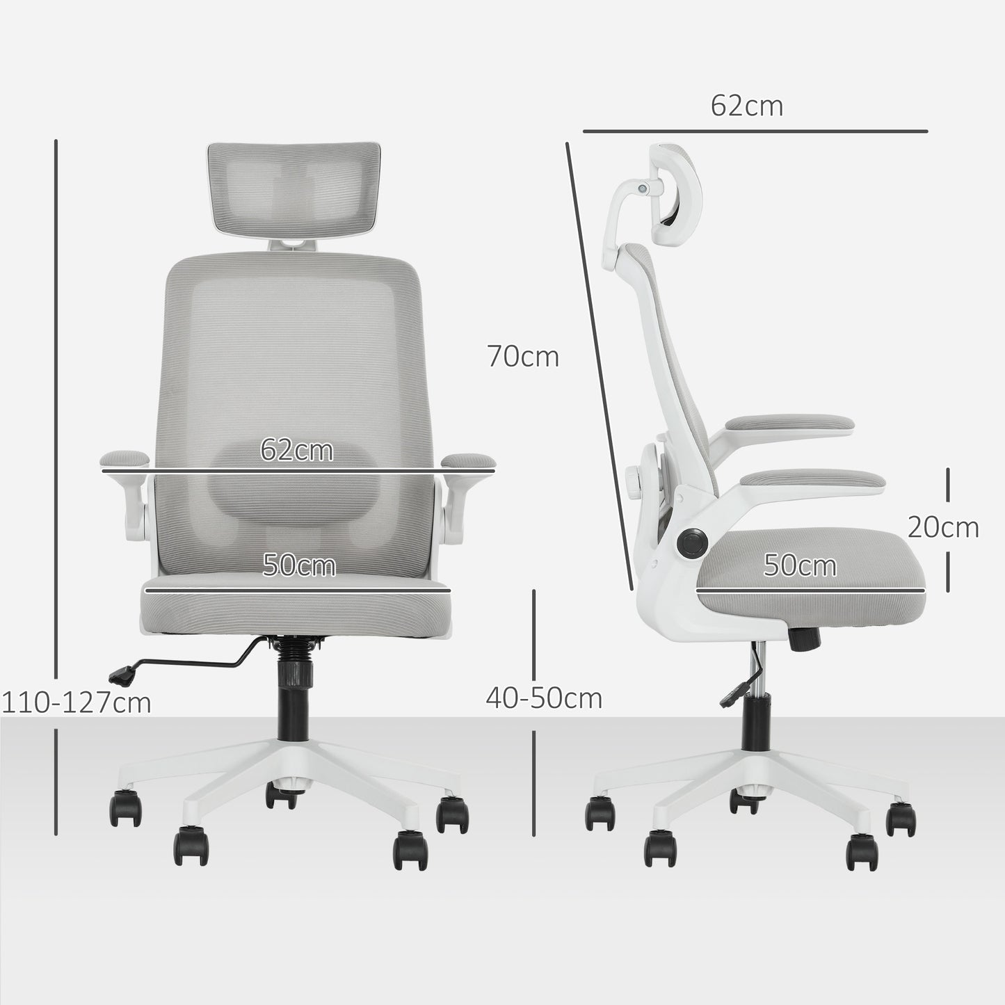 Executive Mesh Office Chair with Headrest, Lumbar Support, Grey