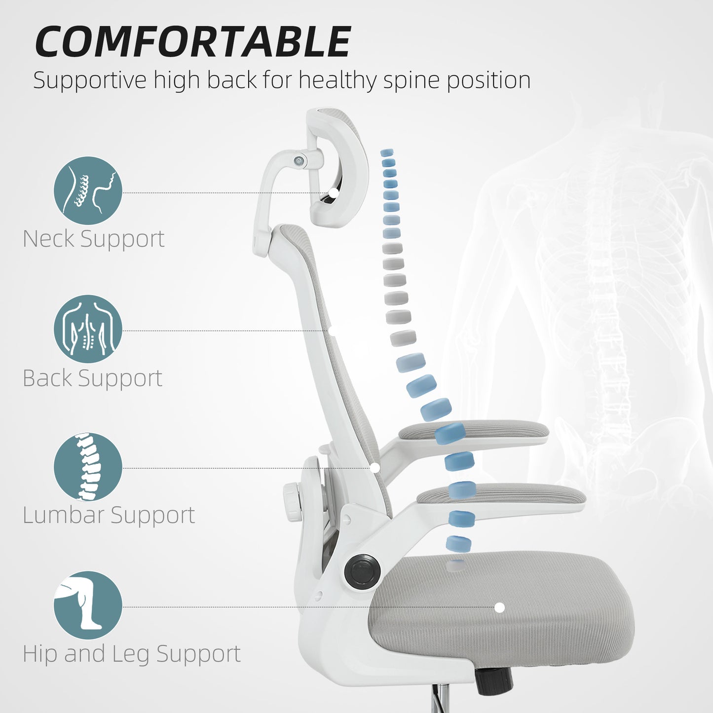 Executive Mesh Office Chair with Headrest, Lumbar Support, Grey
