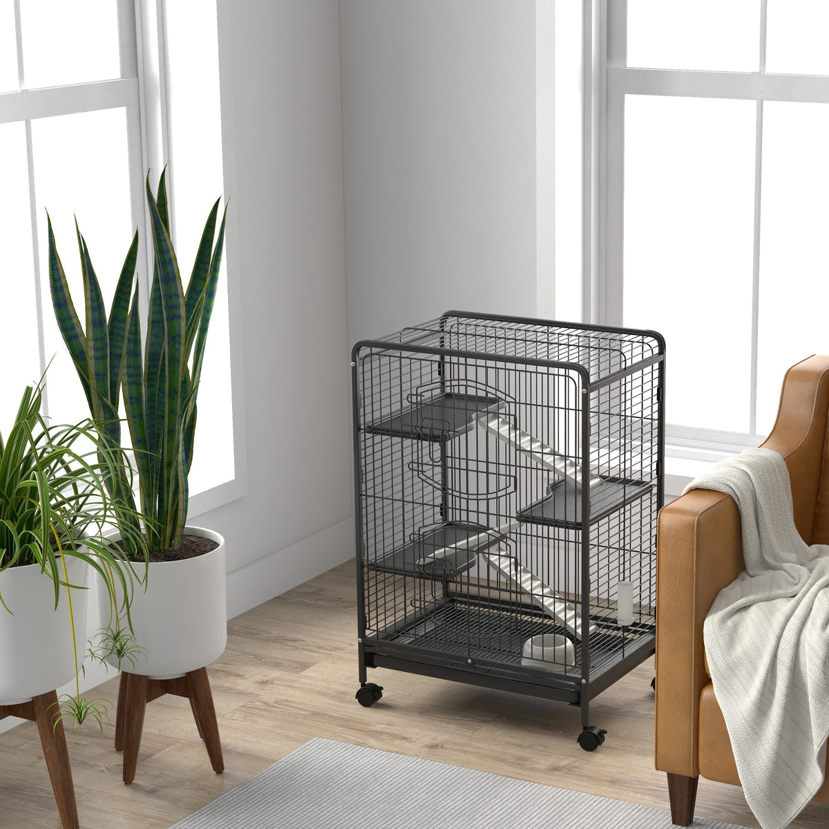 4-Level Small Animal Cage with Ramps (Not for Rats, Hamsters or Guinea Pigs) - Black