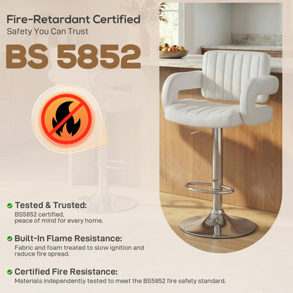 Bar Stools Adjustable Swivel with Armrest Set of 2 White