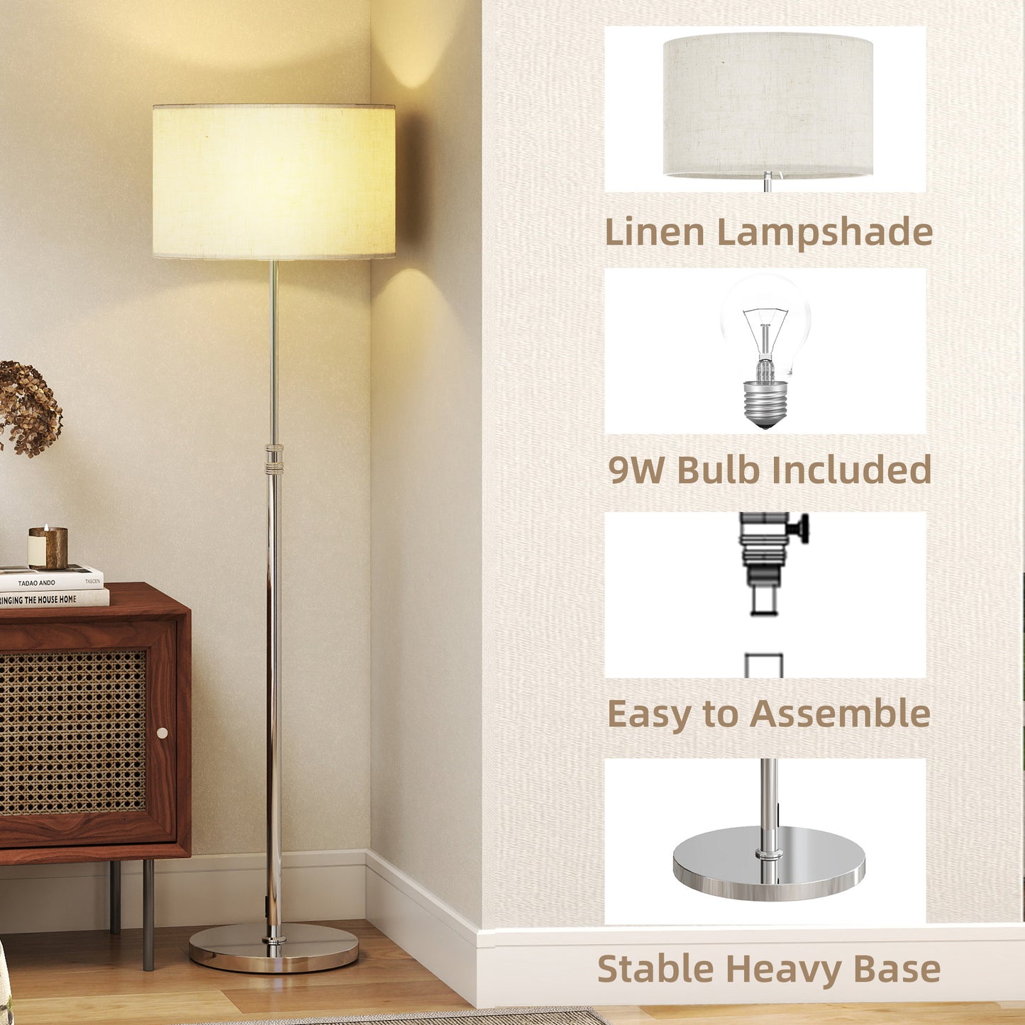 Modern Dimmable Standing Lamp with Adjustable Colour Temperatures