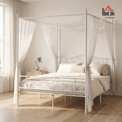 Canopy Bed Frame Double Size, Metal Platform Bed Frame, White