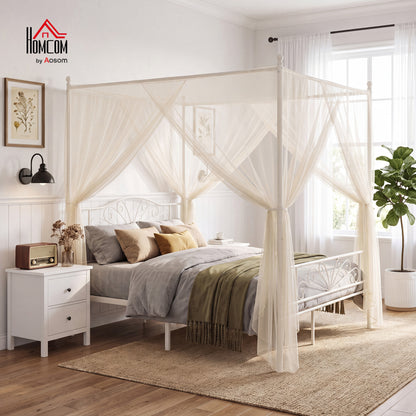 Canopy Bed Frame Double Size, Metal Platform Bed Frame, White