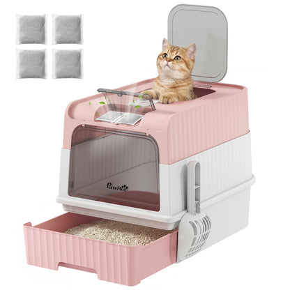 Cat litter Box, Enclosed Cat Litter Box w/ Lid, Pull-Out Drawer Tray
