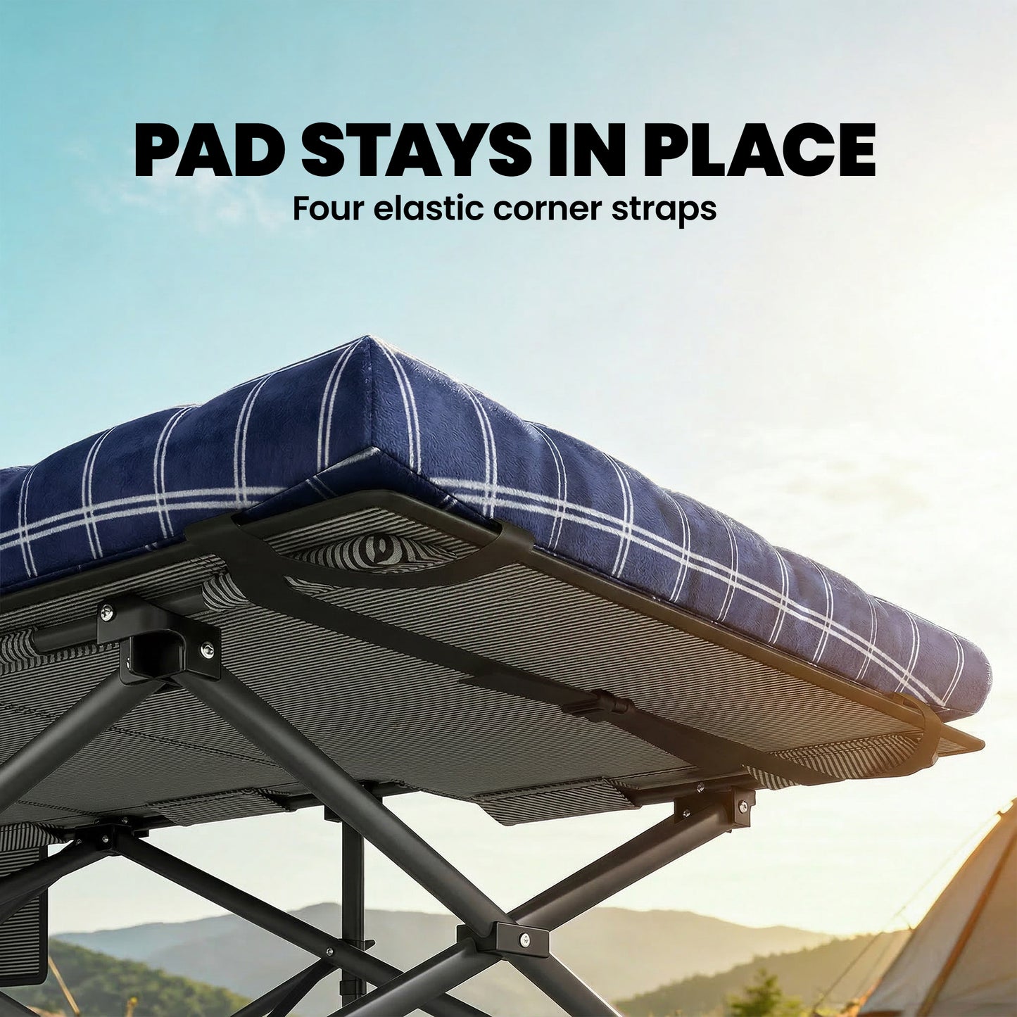 Camping Cot Heavy Duty Folding Bed with Soft Pad Blue