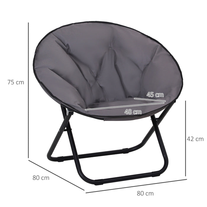 Garden Folding Portable Padded Saucer Moon Chair Padded Round Outdoor Camping Travel Fishing Seat Grey