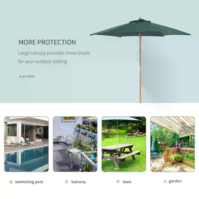 2.5m Wooden Garden Patio Parasol Umbrella-Green