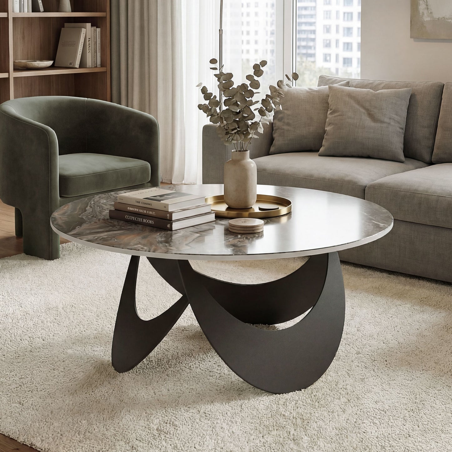 Coffee Table Sintered Stone Top Brown and Black