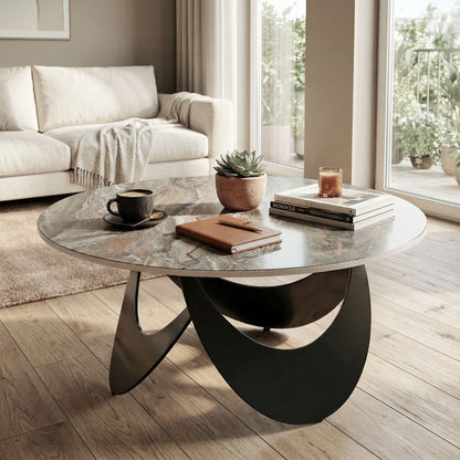 Coffee Table Sintered Stone Top Brown and Black