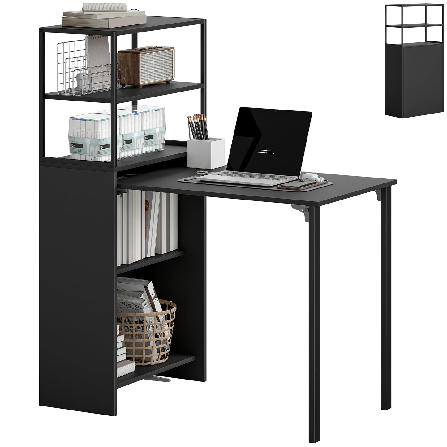 Foldable Computer Desk, Home Office Desk for Small Spaces, Black