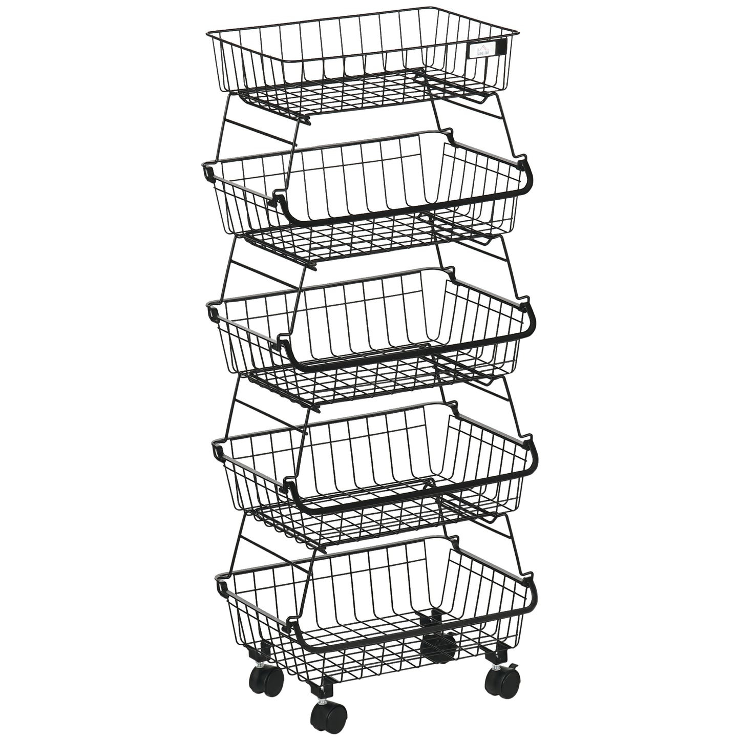 5 Tier Storage Trolley Cart Vegetable Rack with Wheels for Kitchen
