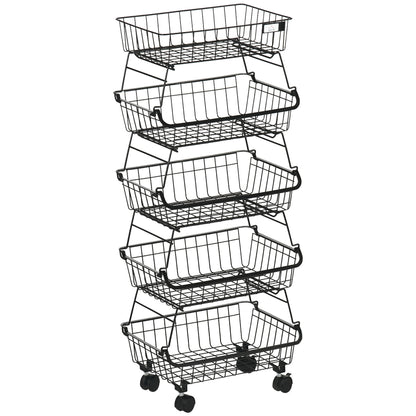 5 Tier Storage Trolley Cart Vegetable Rack with Wheels for Kitchen