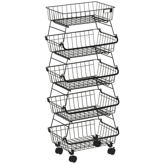5 Tier Storage Trolley Cart Vegetable Rack with Wheels for Kitchen
