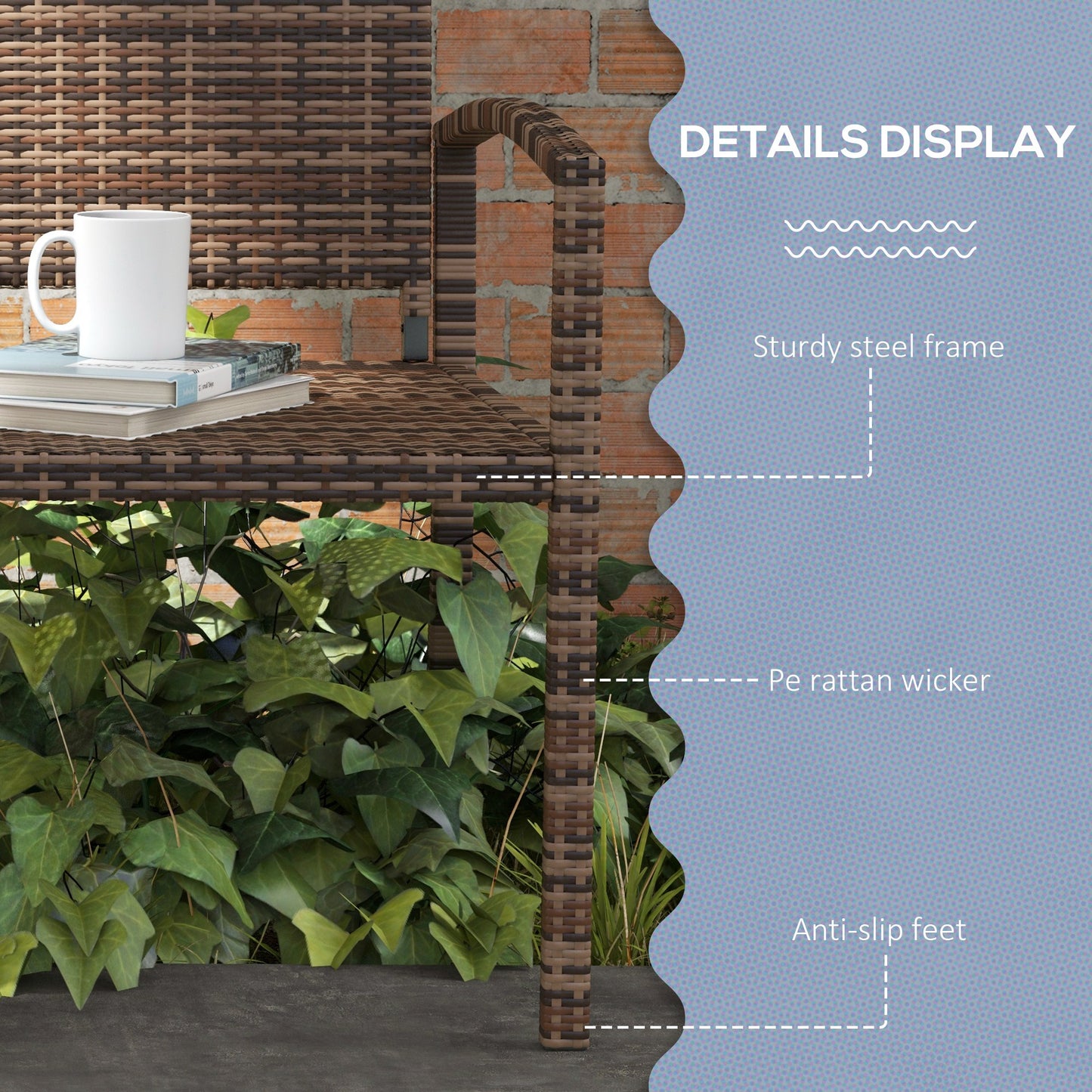 Patio Rattan 2 Seater Garden Bench Love Seat Garden Armchair Brown