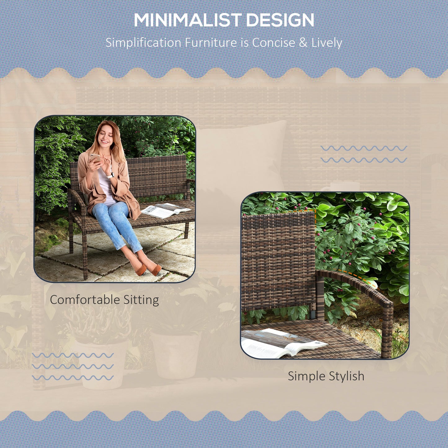 Patio Rattan 2 Seater Garden Bench Love Seat Garden Armchair Brown