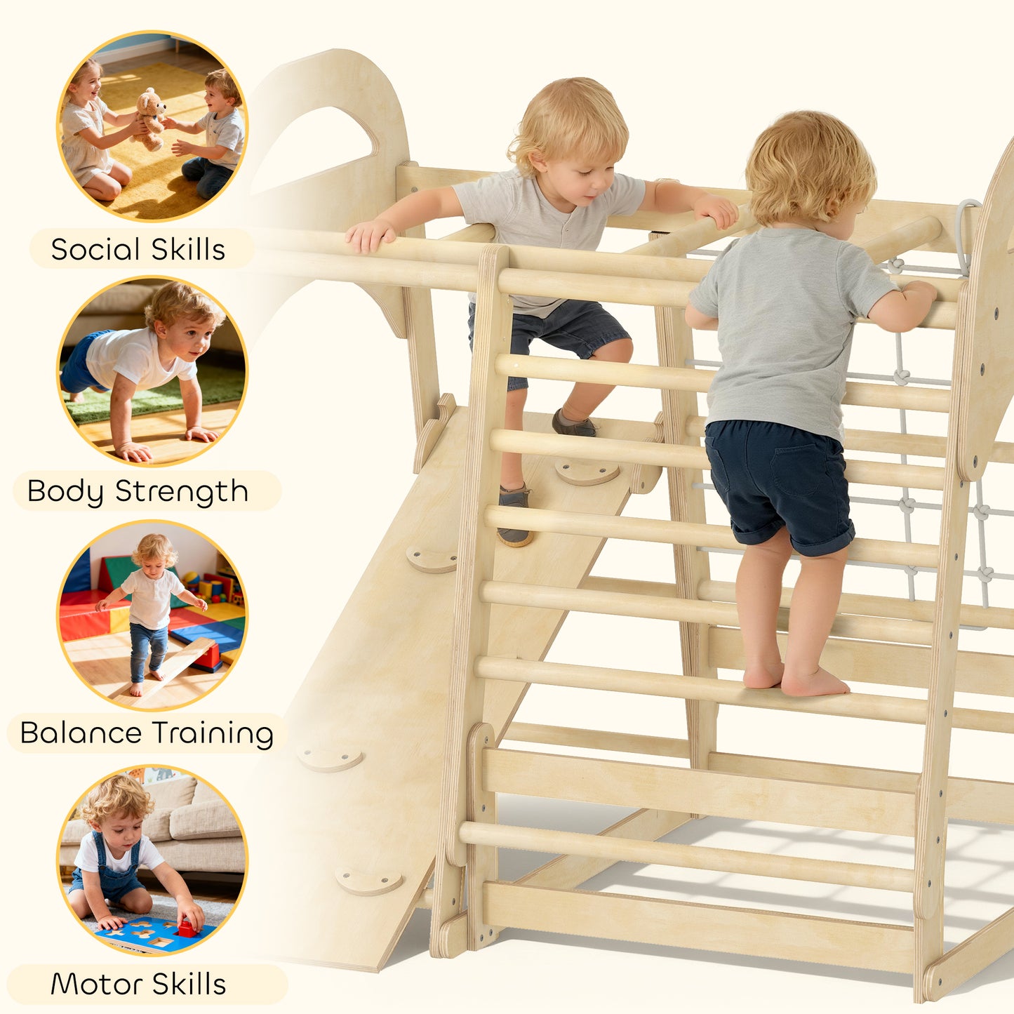 6 in 1 Kids Climbing Frame with Slide, Monkey Bars, Ladder