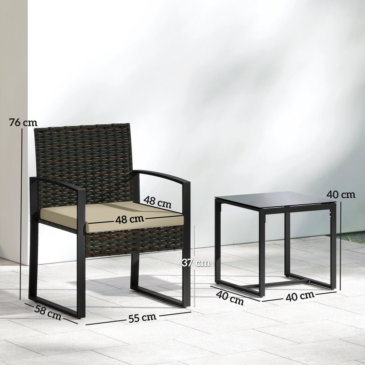 Rattan Bistro Set, 3 PCS Garden Furniture with Cushion, Khaki