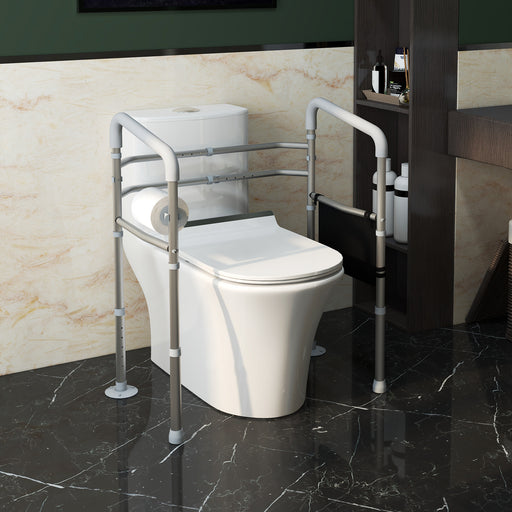 Free Standing Toilet Frame, Height & Width Adjustable Toilet Safety Frame w/ Arms, Additional Suction Cups, Handrail Grab Bar, 136kg Capacity