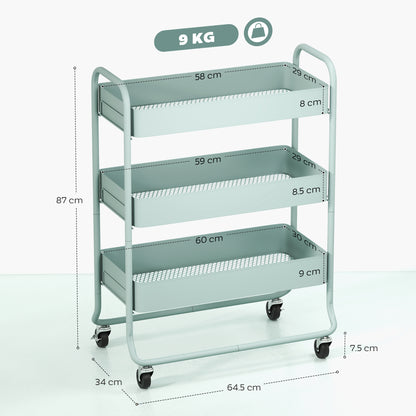 3-Tier Storage Trolley, Storage Cart with Mesh Backets, Wheels