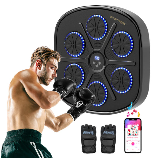 Music Boxing Machine, Smart Bluetooth Boxing Machine Wall Mounted with 9 Speeds & Modes, LED Lights and Gloves, Punching Pad for Adults, Black