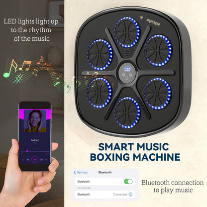 Music Boxing Machine, Smart Bluetooth Boxing Machine Wall Mounted with 9 Speeds & Modes, LED Lights and Gloves, Punching Pad for Adults, Black