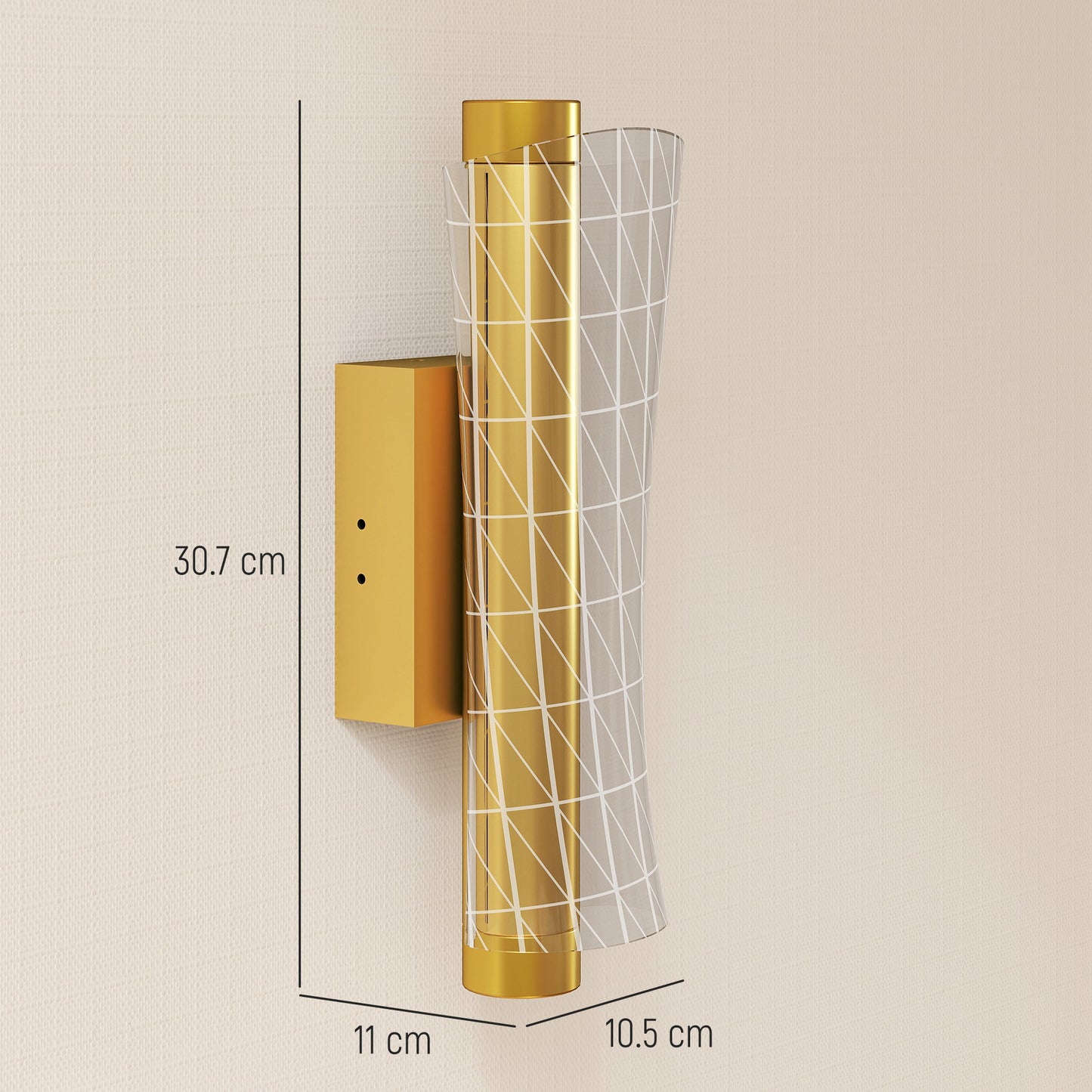 Led Wall Lamp 2 Pack, Modern Indoor Geometric Wall Light, Gold Tone