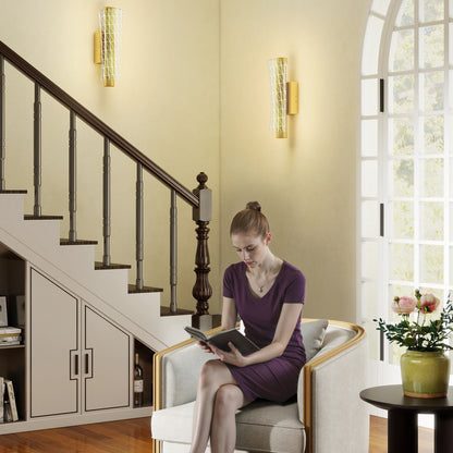 Led Wall Lamp 2 Pack, Modern Indoor Geometric Wall Light, Gold Tone